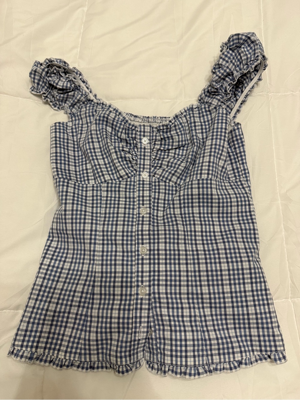 Hollister Blue and White Gingham Smocked Top